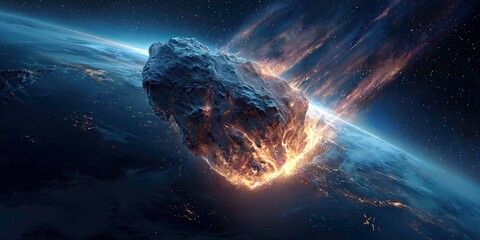 Dramatic view of an asteroid impacting the Earth.
