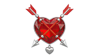 Ruby Heart Pierced by Cupid's Arrows with Small Heart Charm