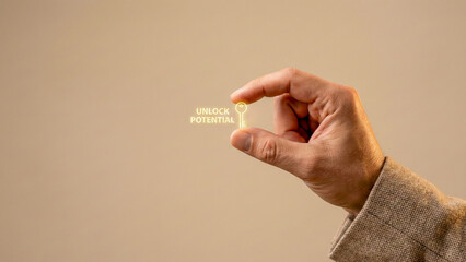 Financial high level planning concept key unlock potential success idea human hand focus minimal style