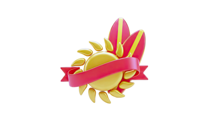 Summer Emblem with Sun, Surfboards, and Ribbon