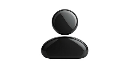 Glossy black, abstract figure resembling a person, isolated on a stark black background