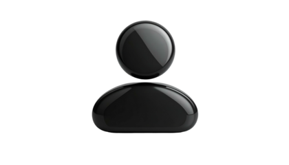 Glossy black, abstract figure resembling a person, isolated on a stark black background