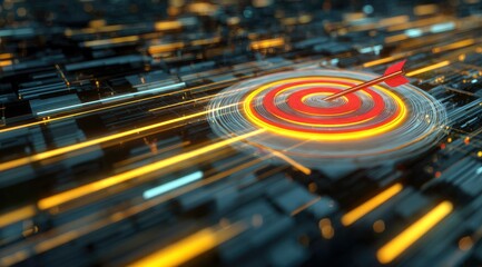 Abstract Arrow Hitting Target Goal, Futuristic Concept, Technology.