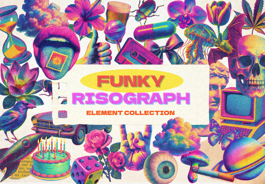Vibrant Retro Collage Element Set