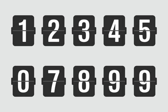 Countdown Numbers Vector Illustration Showing Flip Clock Style 0 to 9, Mechanical Scoreboard Panel, Countdown Timer, Digital Clock Display, and Retro Time Counter Design.