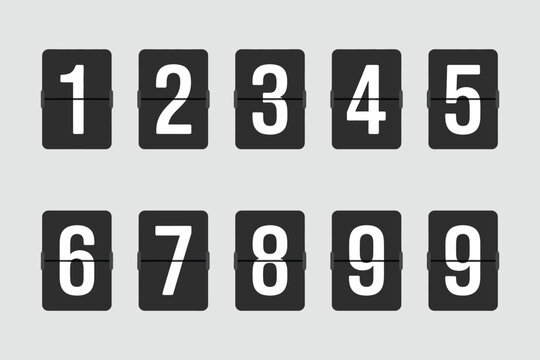 Countdown Numbers Vector Illustration Showing Flip Clock Style 0 to 9, Mechanical Scoreboard Panel, Countdown Timer, Digital Clock Display, and Retro Time Counter Design.