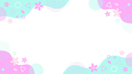 春 桜 幾何学模様フレーム 16:9サイズ ベクター ピンク ブルー