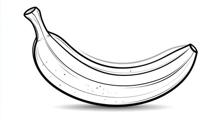 Line drawing of a curved, ripe banana with a shadow