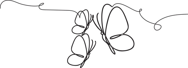 Single flowing line art minimal illustration of two butterflies chasing each other in the air