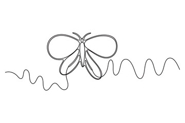 Single flowing line art minimal illustration of a butterfly with a wavy motion path