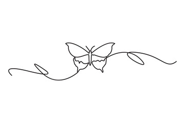 Abstract single stroke line modern illustration of a butterfly with swirling wing trails