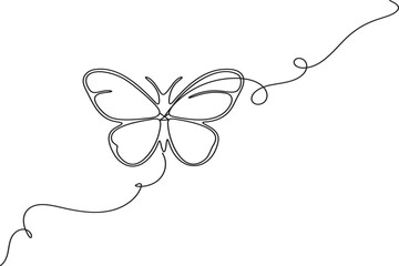 Abstract single stroke line modern illustration of a butterfly with elegant curly line decorations