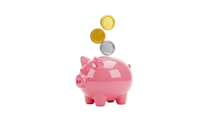 Pink Piggy Bank Receiving Coins