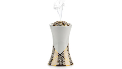 Elegant Modern Incense Burner with Rising Smoke on White Background