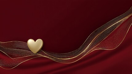 Elegant Golden Heart on Flowing Red Fabric Background for Celebratory Moments
