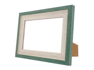 Horizontal, rectangular old green wooden tabletop picture frame mockup, vintage style, an concept for displaying posters, photos, painting and gallery, isolated object on transparent background.