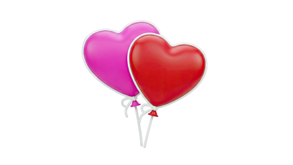 Two Heart-Shaped Balloons, Red and Pink