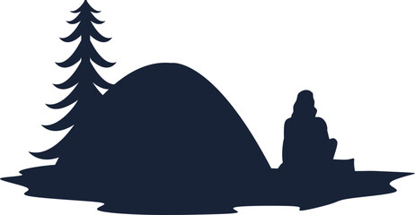 Camping Scene Silhouette Element