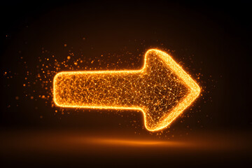 Light arrow shape made from glowing particles on dark background