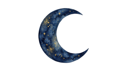 A crescent moon with stars on a transparent background