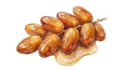 A bunch of dates with honey on transparent background