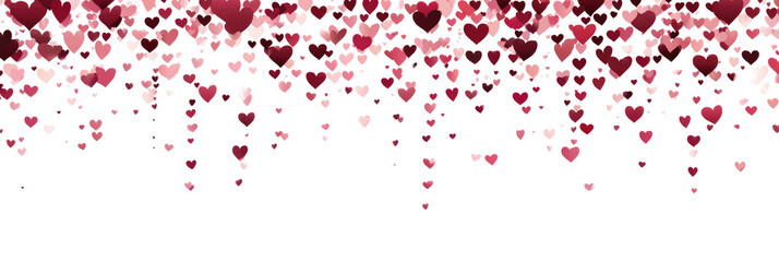 Abstract heart shapes falling on transparent background