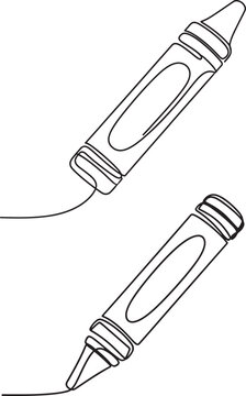 Continuous one line drawing of Two crayons drawing on paper 