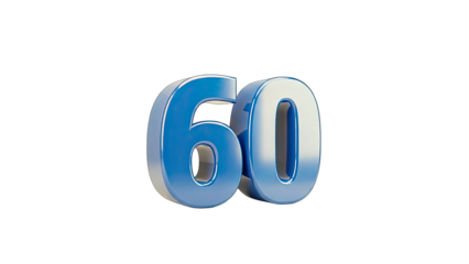 3D Blue 3D Number 60 on transparent background
