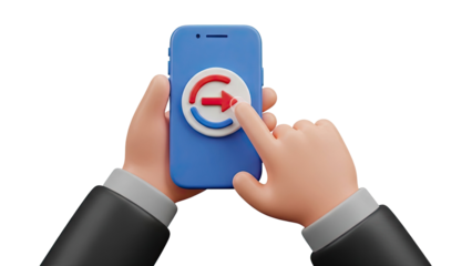 3D Cartoon Hands Holding Smartphone with Refresh Icon