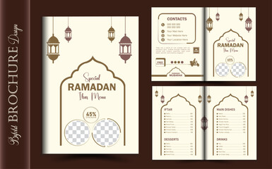 Ramadan Iftar Menu Bifold Brochure Template. Food flyer poster social media ads web banner design.
