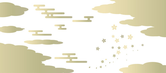 雲取りとエ霞と桜の背景イラスト　和風　波紋　吉祥文様