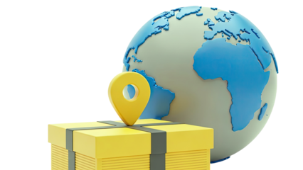 Global Delivery Concept: Globe, Gift Box, and Location Pin