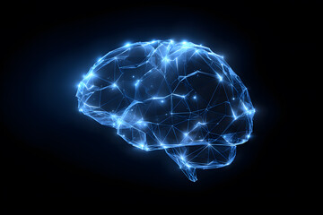 Visual representation of a brain formed by glowing connections in a dark background