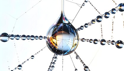 Crystal droplet centerpiece connected to smaller, shiny spheres