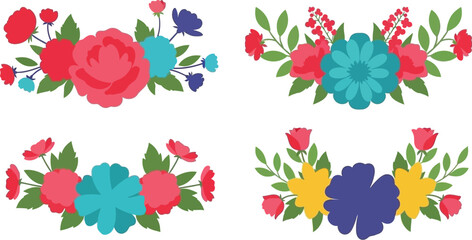 Colorful floral arrangements in a repeating pattern on transparent background silhouette