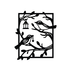 Bird in tree silhouette, cutting paper bird and tree
