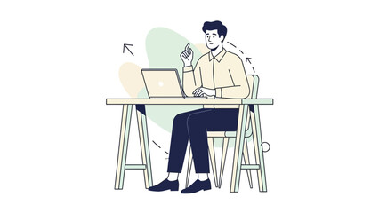 Man working on laptop at desk, creative idea, modern flat illustration
