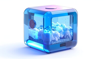 Futuristic cube displays water and cloud-like forms