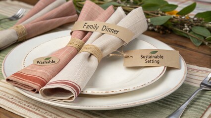 Cloth napkins for a sustainable family dinner setting