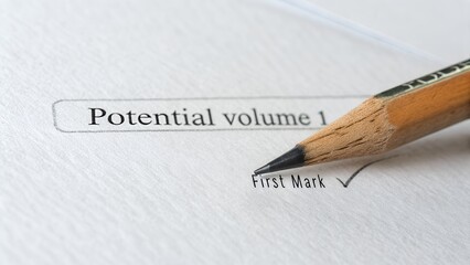 Pencil making a mark on paper with text