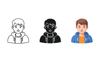 Three Boys Wearing Hoodies in Different Styles cartoon