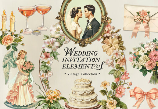 Vintage Wedding Invitation Element Set