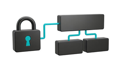 3D Icon: Padlock Connected to Flowchart Elements