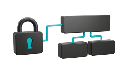 3D Icon: Padlock Connected to Flowchart Elements