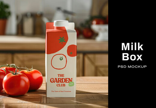 Tomato Themed Milk Box Mockup PSD