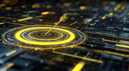 Abstract Arrow Hitting Target Goal, Futuristic Technology.