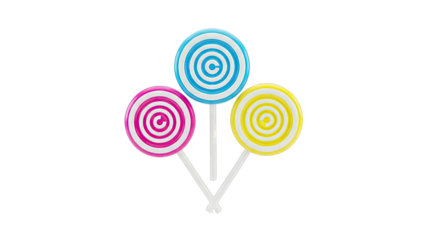 Three Swirl Lollipops in Pink, Blue, and Yellow