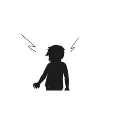 Black and white silhouette sketch of a cartoon boy figure
