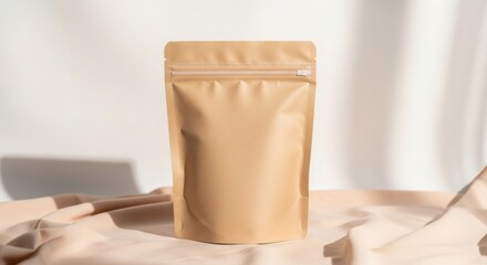Golden kraft paper pouch stand up bag mockup product photography