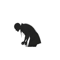 Black and white silhouette sketch of a hunchbacked grandfather.